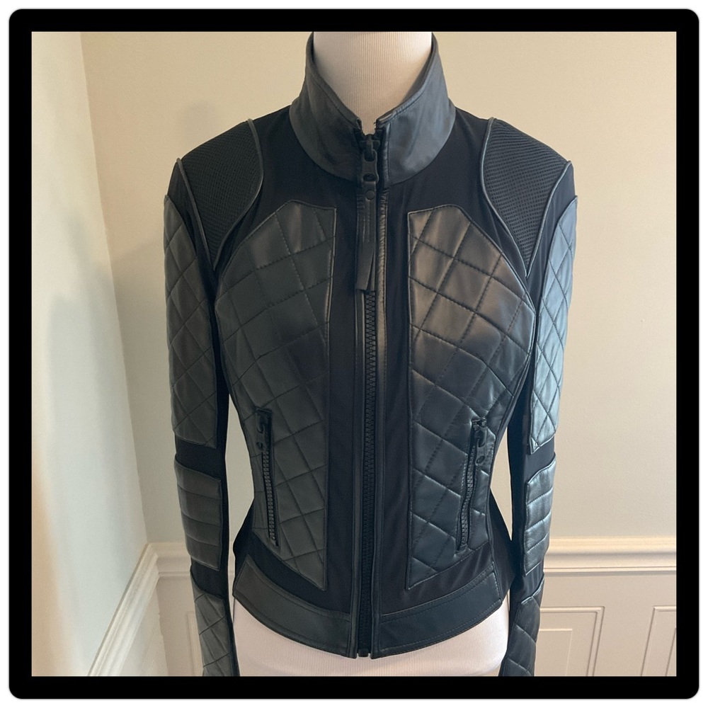 BLANC NOIR Leather and Mesh Moto Jacket NWOT  size small - Picture 4 of 16